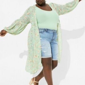 2X 26” ptp Mint Green Floral Kimono